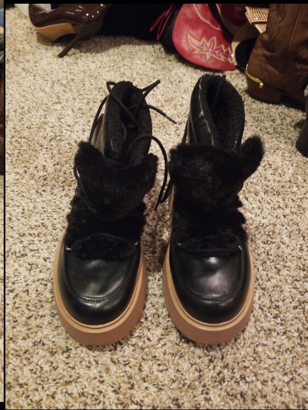 Women’s Black Faux-Fur Lace-Up Platform Boots